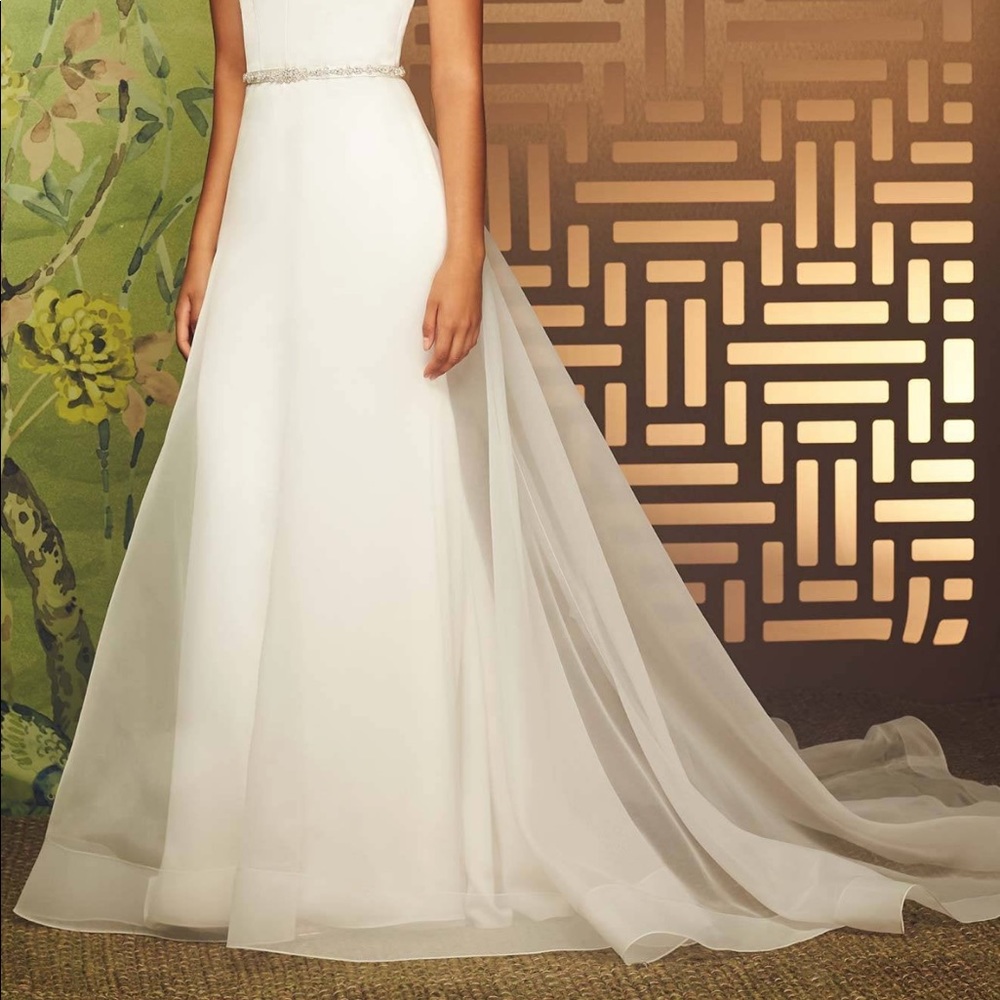 Ivory wedding bridal organza overskirt with horsehair trim